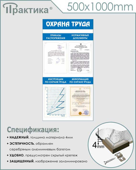 С103 Стенд охрана труда (500х1000 мм, пластик ПВХ 3 мм, алюминиевый багет серебряного цвета) - Стенды - Стенды по охране труда - . Магазин Znakstend.ru